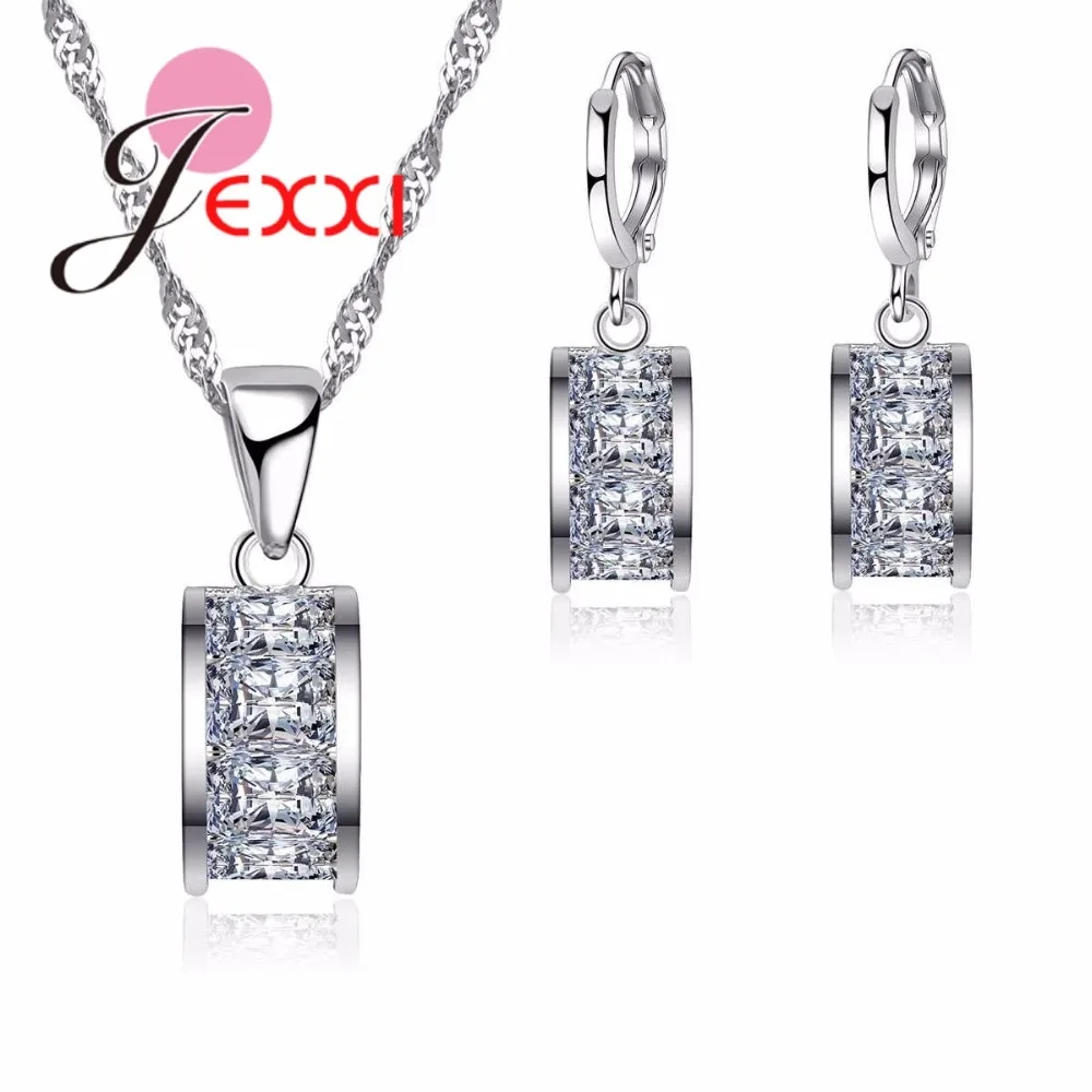 Набор ювелирных изделий из фианита ожерелье и серьги серебра 925 пробы|cz jewelry