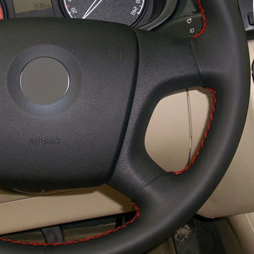 Черный PU искусственная кожа DIY Ручная прошитая крышка рулевого колеса автомобиля для старого Skoda Octavia 2005-2009 Fabia 2005-2010