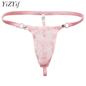 Нижнее белье для геев, сетчатые кружевные стринги с мешочком, прозрачные стринги для мужчин