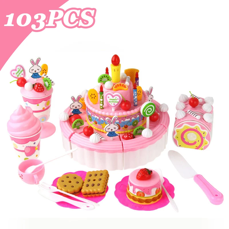 

10 Types DIY Pretend Play Cutting Cake Toys Birthday Cake with Music Light Kitchen Food Toys Cocina De Juguete for Girls Gifts