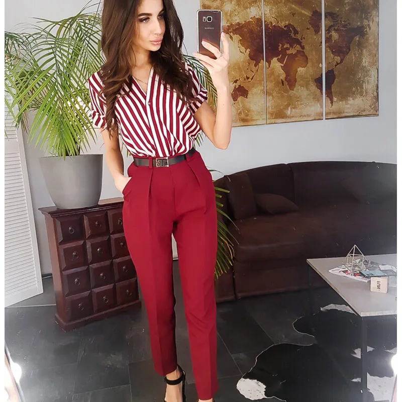 Для женщин полосатая блузка дамы короткий рукав v образным вырезом Сексуальная