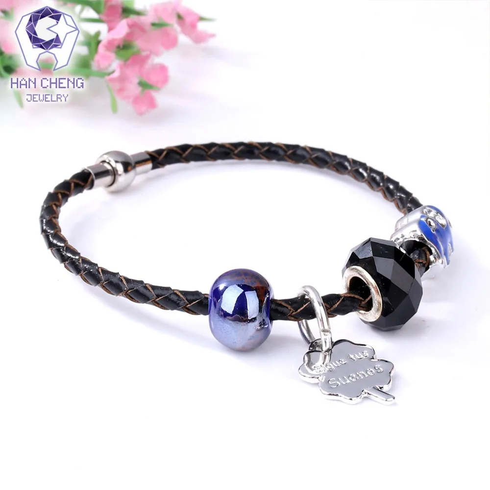 HanCheng Новый Boho Магнитный кожаный браслет с веревкой стразы Хрустальные