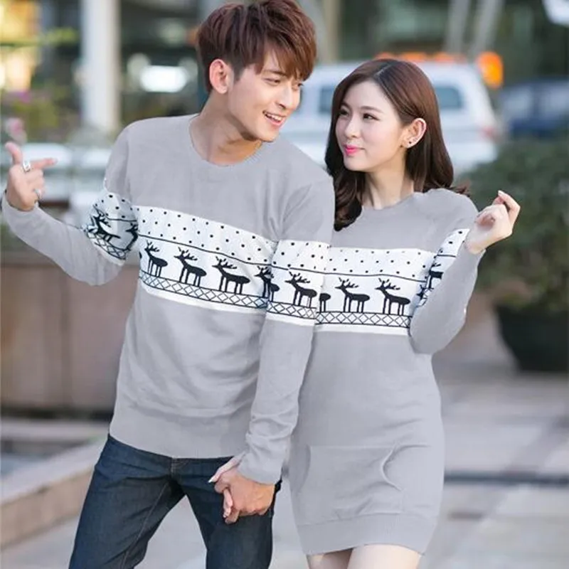2022 Christmas Sweaters Korean Men's/Women Round collar long sleeve pullover sweaters matching deer Couple | Женская одежда