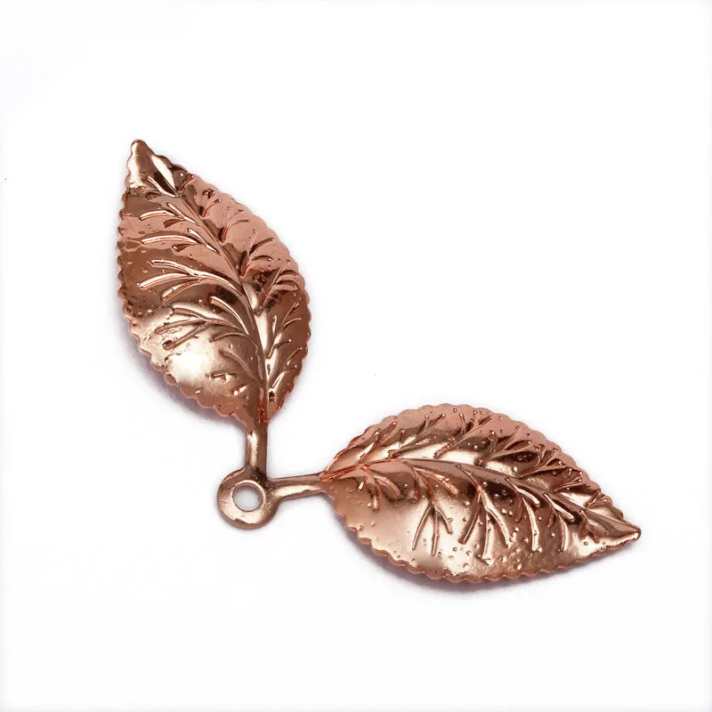 rose gold 50 шт. 13x32 мм серебро/золото цвет винтажные двойные подвески в форме листьев фурнитура для европейской бижутерии для DIY ожерелье браслет ювелирные изделия - Окраска металла: rose gold