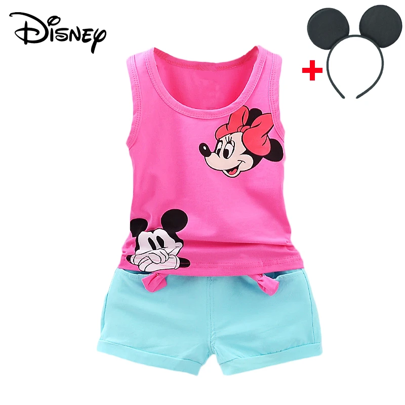 Одежда для маленьких девочек Disney Mickey Minnie Корейская одежда с коротким рукавом