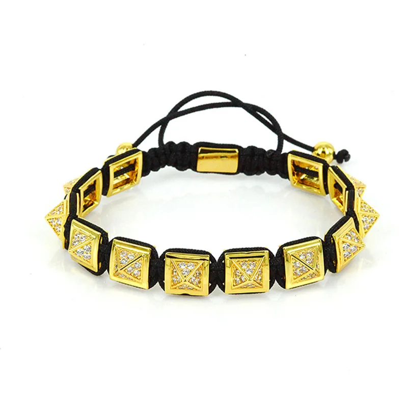 Известные мужские браслеты Квадратные Стальные Бусины микро белые кристаллы из