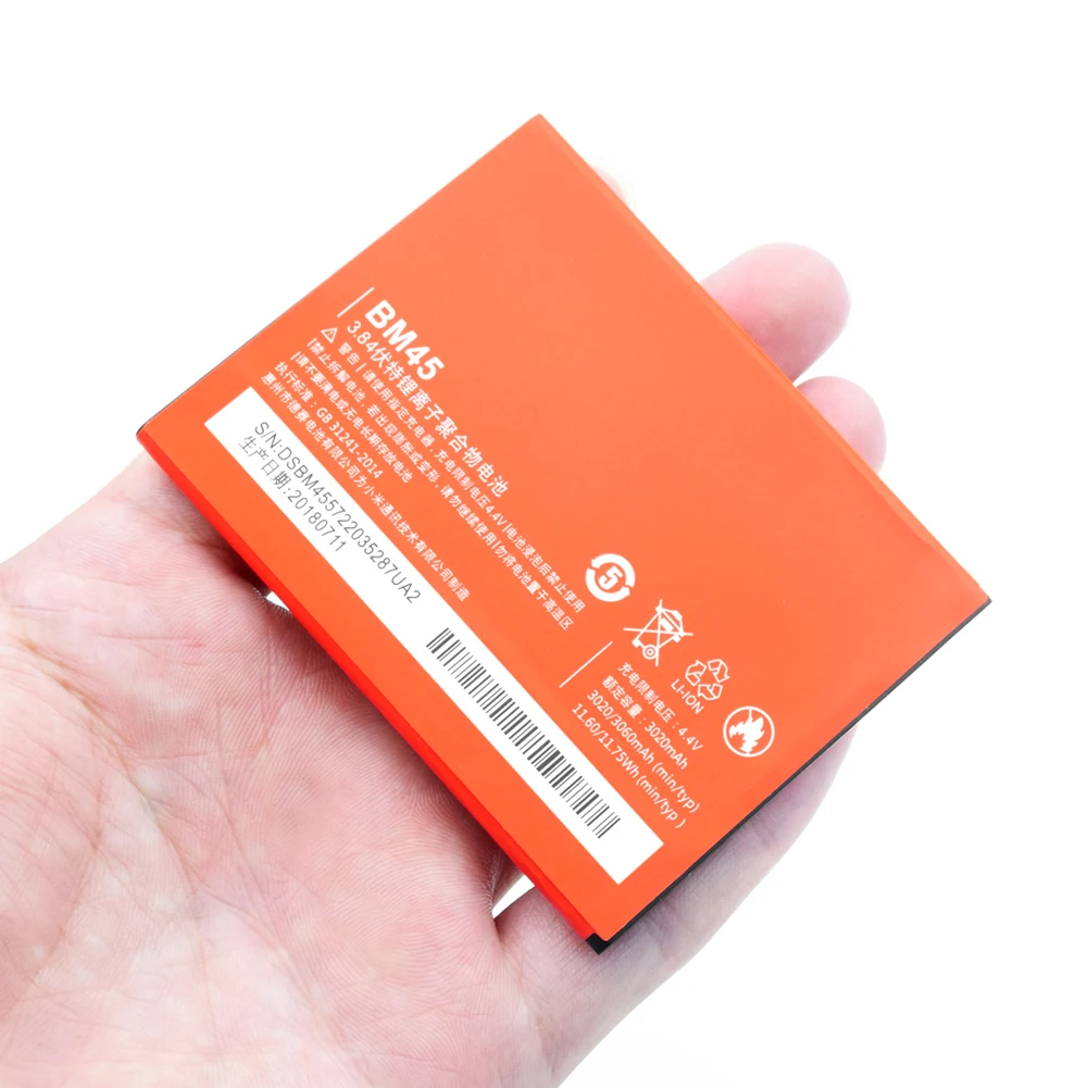 Перезаряжаемая литиевая батарея BM45 для Xiaomi Redmi Note 2 Hongmi Note2 высокой емкости 3060 мАч