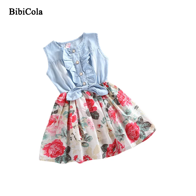 BibiCola Summer Baby Girl Dress Sleeveless Cute Denim Draped Kids Princess Party Dresses Children Girls Clothing | Детская одежда и