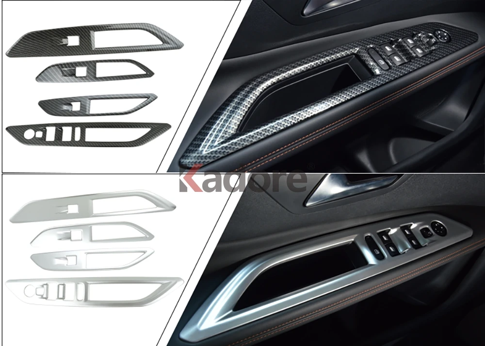 Для peugeot 3008 GT углеродное волокно аксессуары для интерьера стеклоподъемник кнопка включения крышка планки двери подлокотник Панель рамка