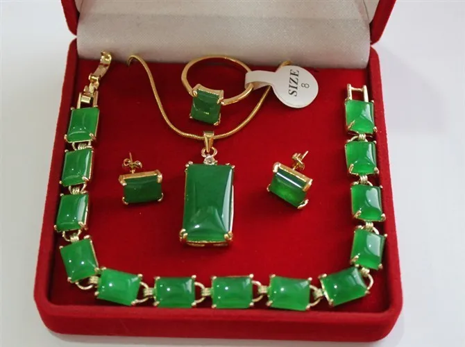 

new green jade bracelet earrings ring & pendant jewelry set