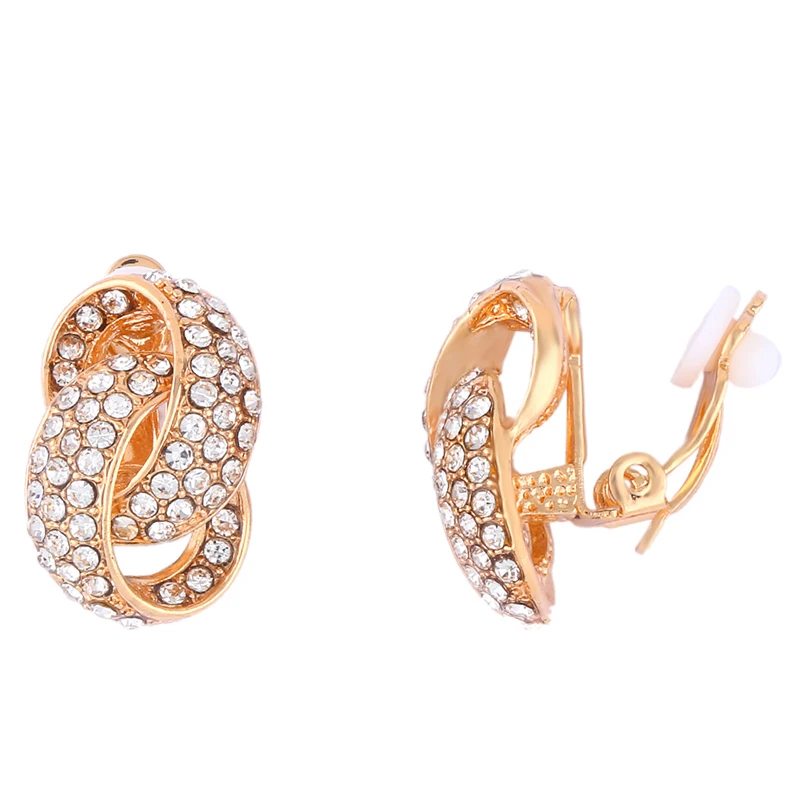 ers-q62 GOLD Роскошные женские серьги-клипсы с кристаллами, корейские стразы, серьги-каффы с цветами, модные ювелирные изделия для свадебной вечеринки - Окраска металла: ers-q62 GOLD