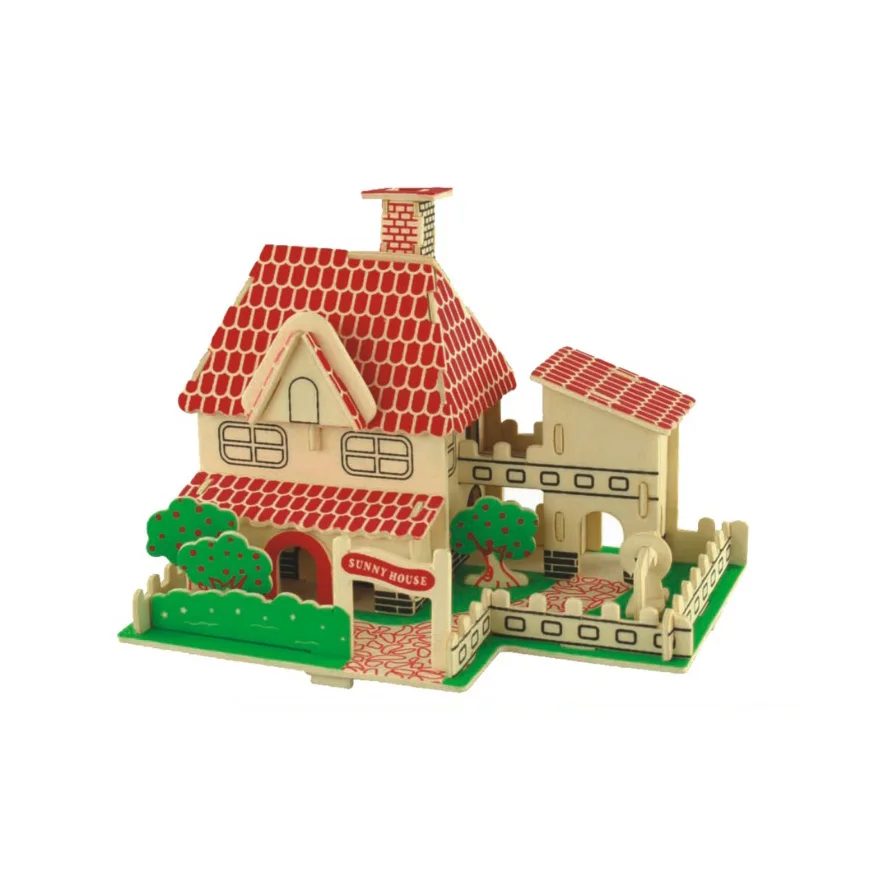 Детская развивающая деревянная игрушка Chanycore 3D пазл здание церковный дом вилла
