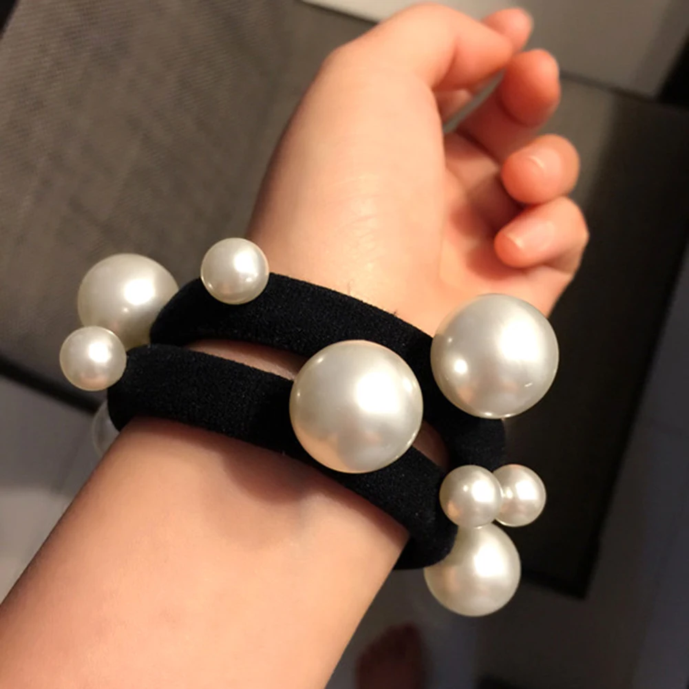 2 шт./лот модная жемчужная эластичная резинка для волос Простой черный держатель