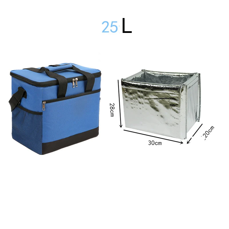 blue 25L upgraded 20L 25L большая сумка для обеда, Термосумка для пикника, большая сумка-холодильник, пакет для льда, еды, напитков, вина, термос, теплоизоляционная сумка на плечо для транспортного средства - Цвет: blue 25L upgraded