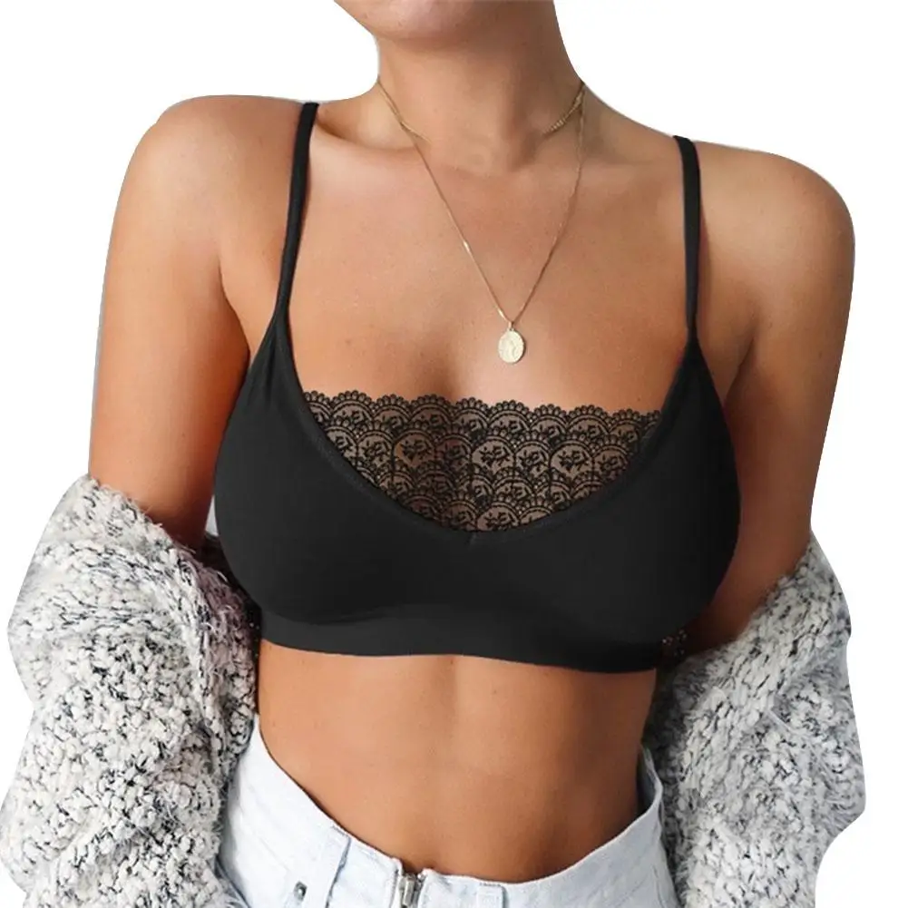 

Summer Breathable Women Bralette Vest Halter Ligh Coor Lace Patchwork Sleeveless Crop Top Strap Camisole