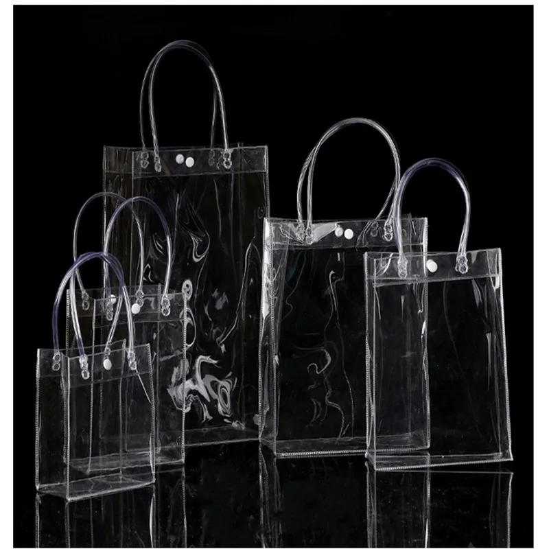 

Free shipping 13*15*7CM Clear display bags small, Transparent gift plastic bag Mini PVC bags handle cosmetic bag pack 10pcs/lot