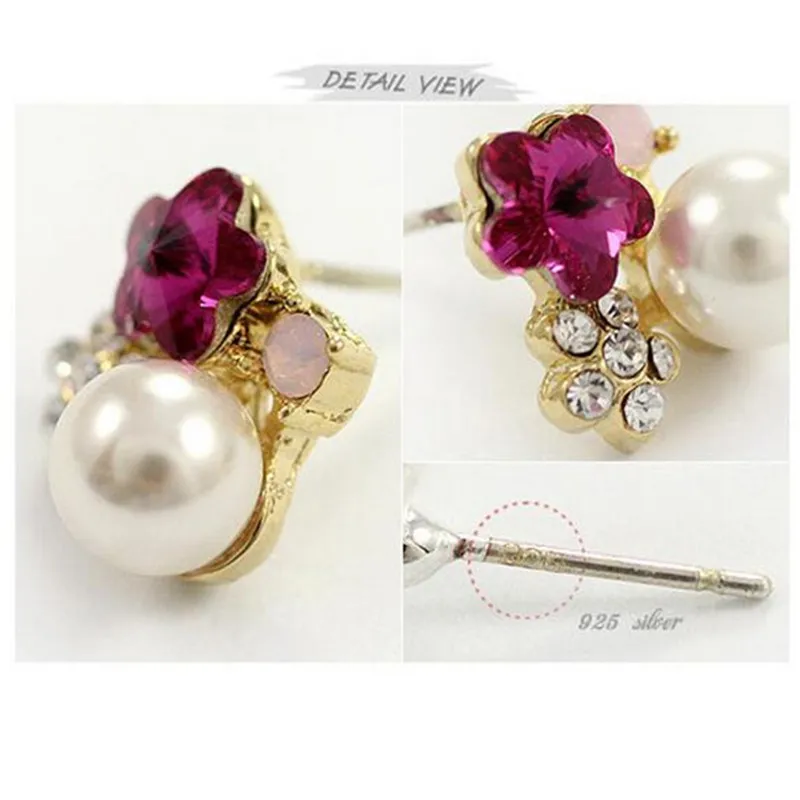 Женские серьги гвоздики с жемчугом милые и элегантные позолоченными кристаллами