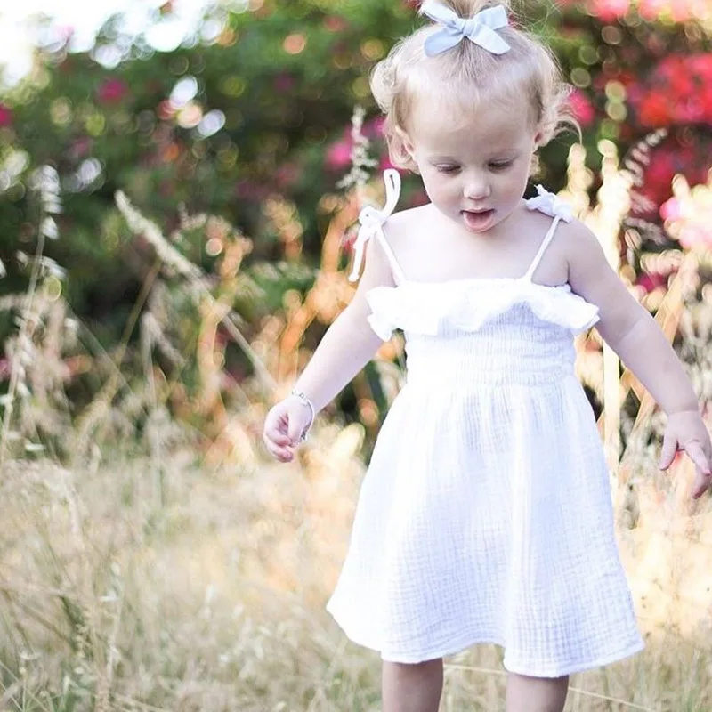 Удобная хлопковая летняя одежда для маленьких девочек милое плиссированное