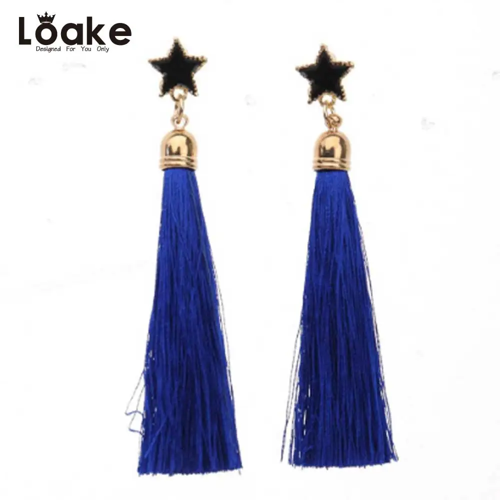Loake The new cloth art handmade earrings Contracted pentagram long tassel Small and pure fresh temperament earring | Украшения и