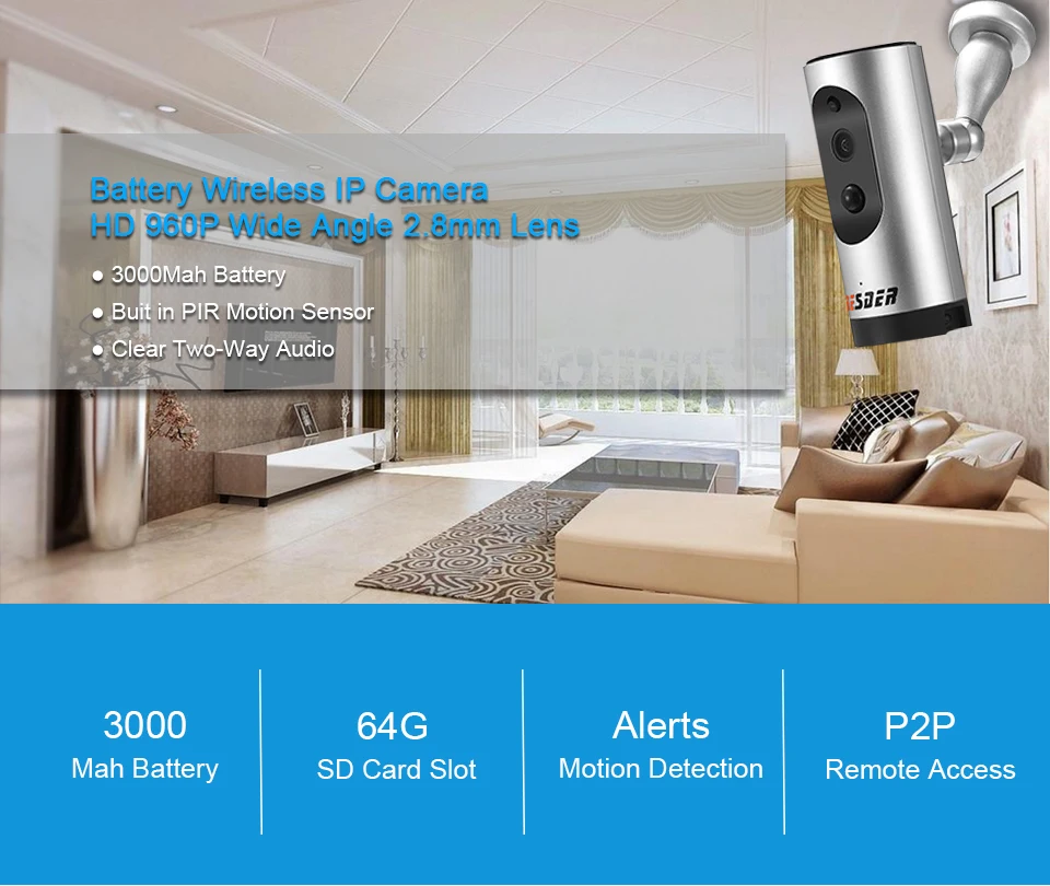 Besder HD 960P wifi ip-камера со встроенной батареей, двухсторонняя аудио-камера для обнаружения движения, домашняя камера видеонаблюдения, 64 ГБ, слот для sd-карты, Netcam