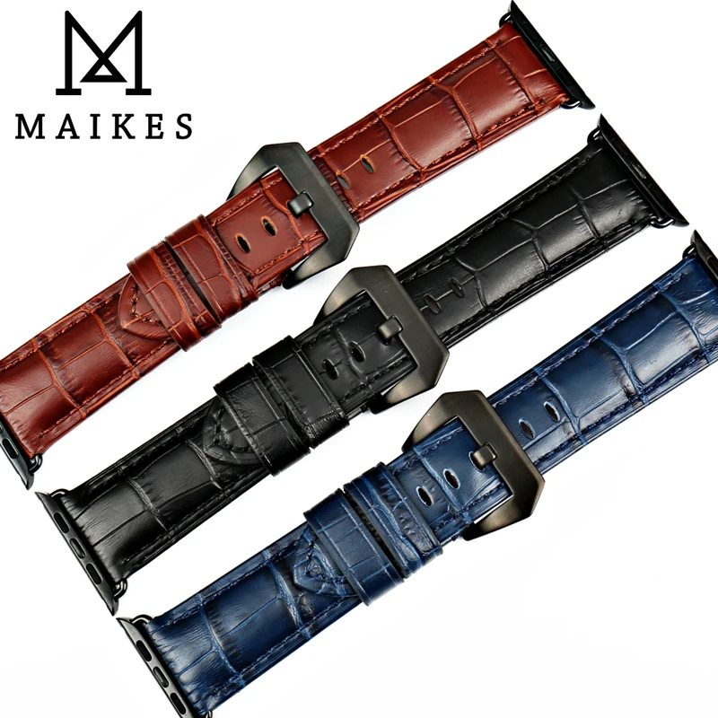 MAIKES Genuine Leather Watch Strap Replacement For Apple Watch Band 45mm 44mm 40mm 42mm 38mm Series 8 7 6 5 4 3 2 1 All Models