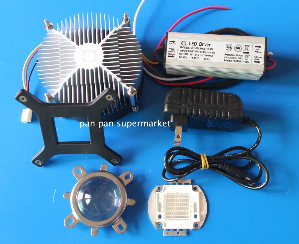 50W 50 Watt 410-415nm UV Ultra Violet High power LED +50w driver IP65 +heatsink KIT | Лампы и освещение