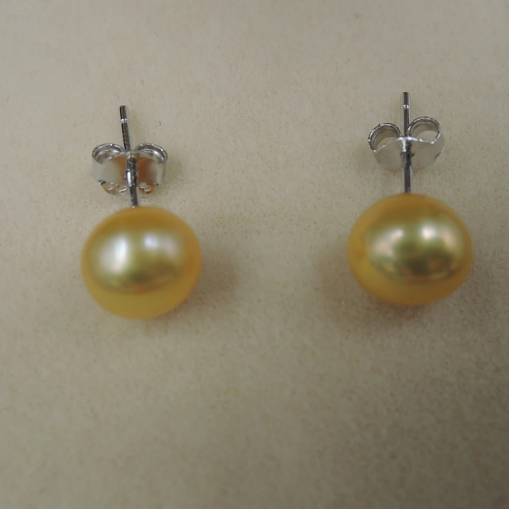 Реальная фотоблестящая серебряная серьга гвоздик золотой жемчуг черный и т.