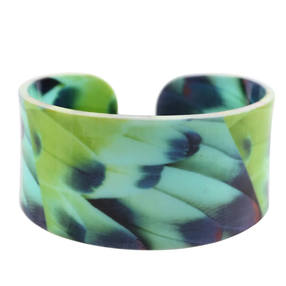 Bonsny акриловый милый красочный узор птица браслет перо новости 2017 ювелирные