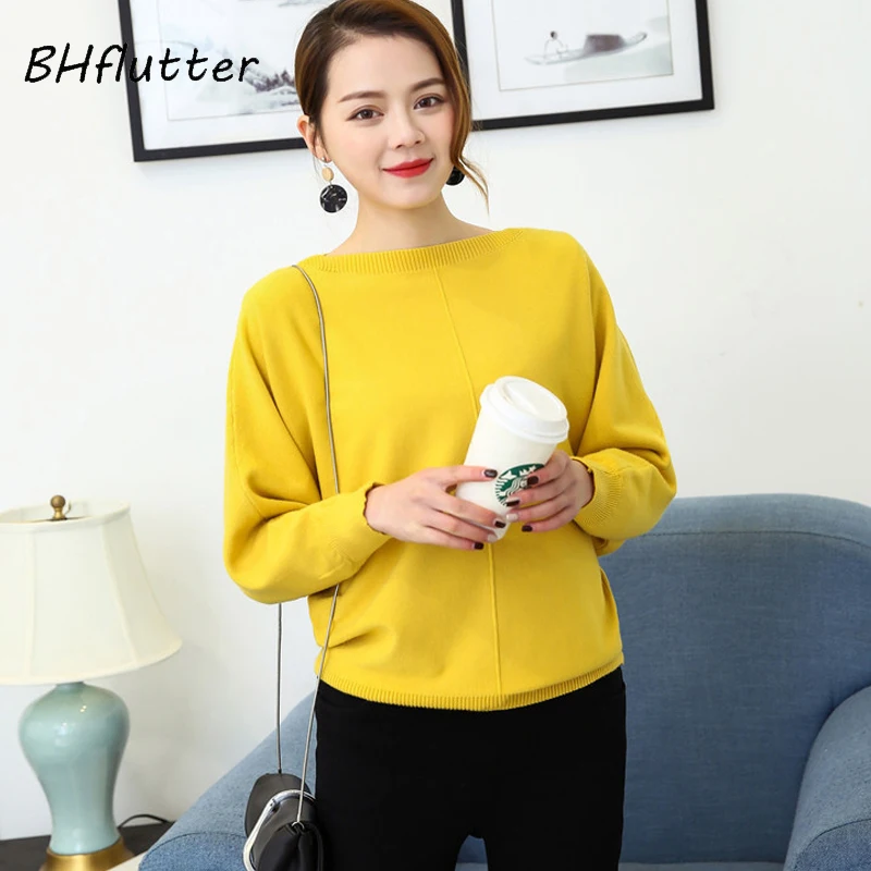 BHflutter 2018 Winter Sweaters Pullovers Women Batwing Cashmere Sweater Slash neck Female Casual Knitted Jumper Top Sueter mujer | Женская