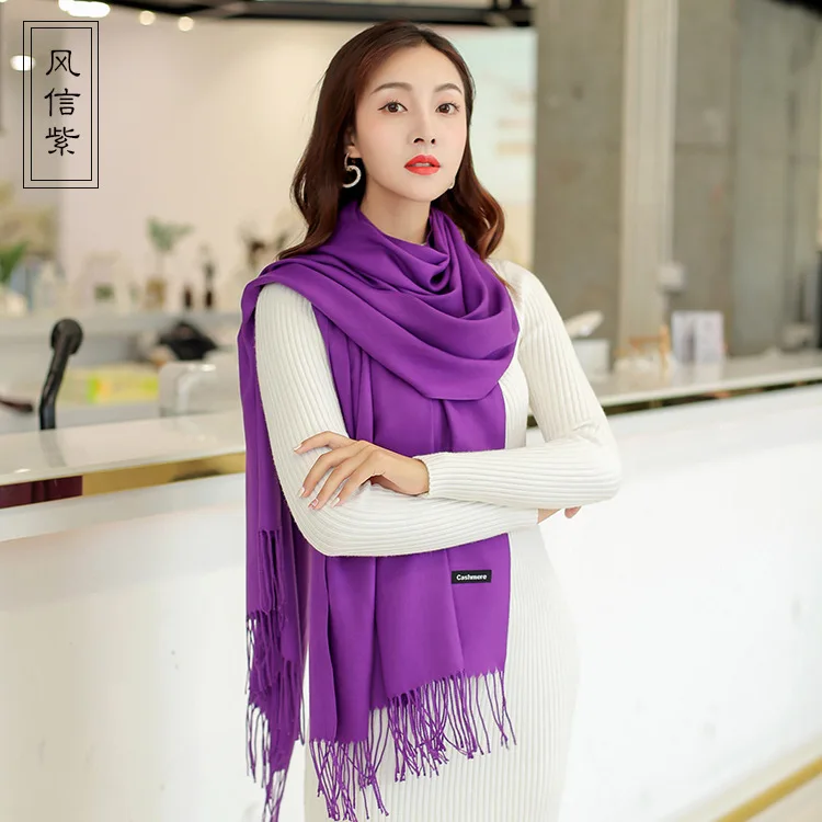 Jinjin. QC зимний женский шарф кашемировые однотонные шарфы и шали Echarpe платок Femme Пашмина с кисточкой Прямая поставка