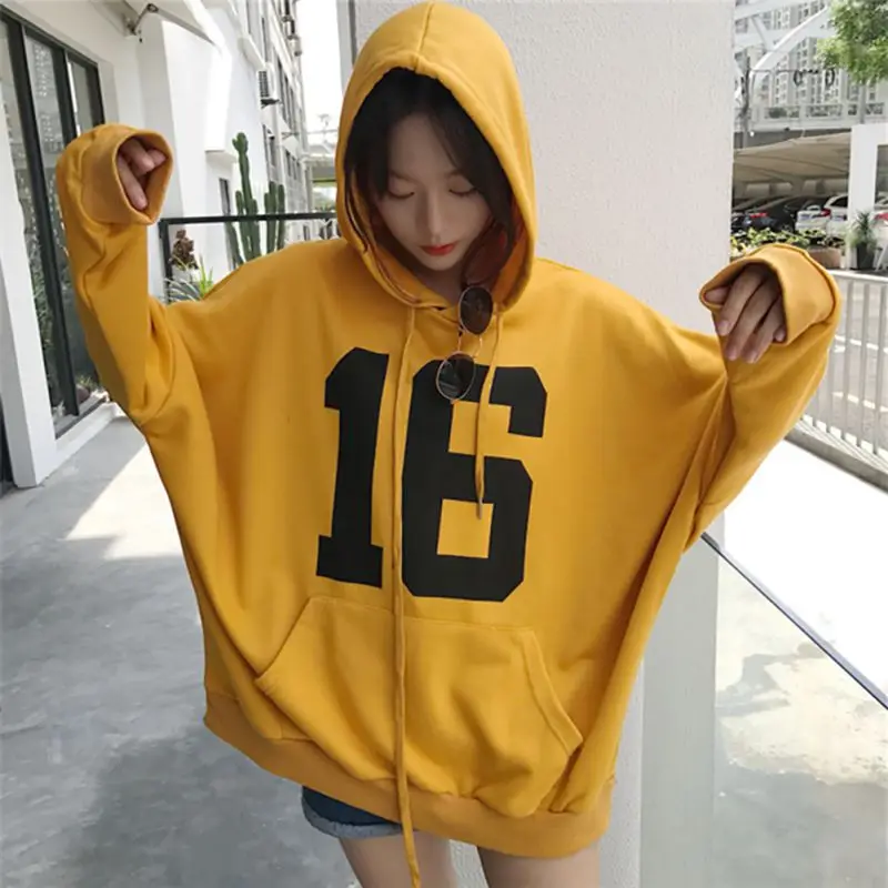 

Women Letter Print Hooded Casual Tops Autumn Winter Plus Velvet Loose Long Sleeve Hoodies