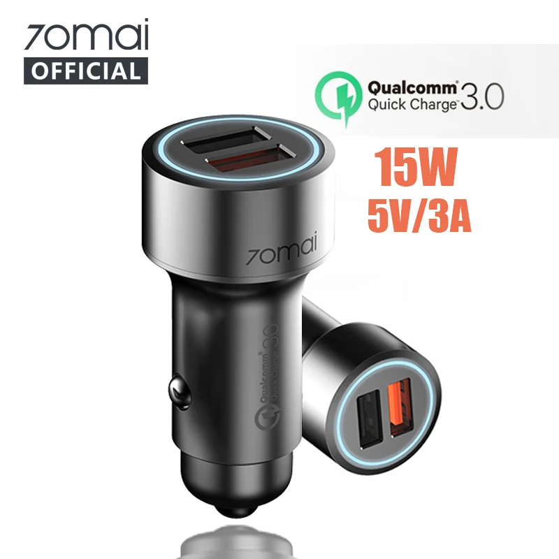 Автомобильная зарядка 70mai QC3.0 быстрая для Xiaomi два порта USB портативные зарядные