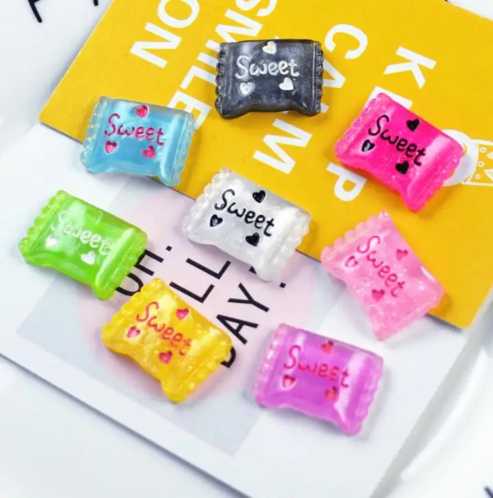 Смола милые кавайные конфеты, Смола Кабошон с плоской задней поверхностью для волос Лук центр, скрапбукинг, DIY - Цвет: 03 mix