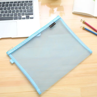 A4 sky blue JIANWU A4 A5 B6 MUJI STYLE Simple nylon transparent mesh bag data bag Folder stationery storage bag School Supplies - Цвет: A4 sky blue