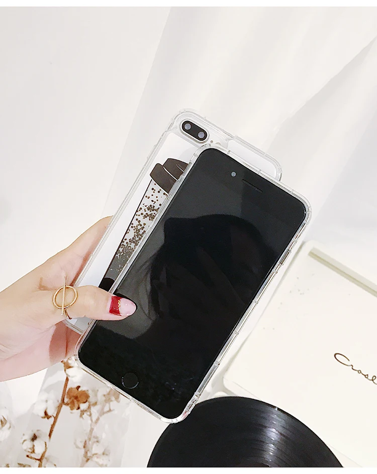 QINUO лето черный жемчуг зыбучий песок чехол для iPhone 6 6S 7 Plus 8 Creatives 3D кофе мягкий ТПУ X