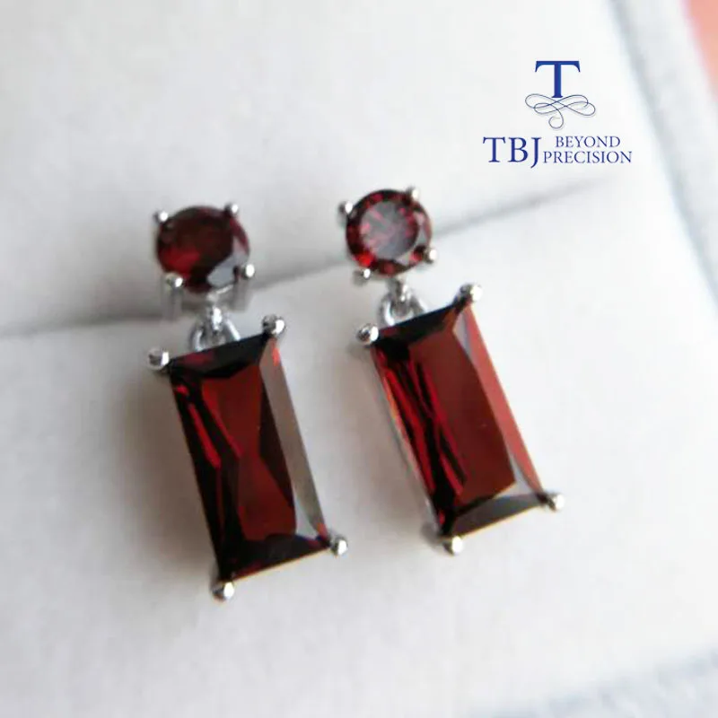 garnet TBJ, серьги простого дизайна, блестящие красные гранатовые серьги в 925 пробы, серебряные серьги с камнями из стерлингового серебра 925 пробы для женщин - Цвет камня: garnet