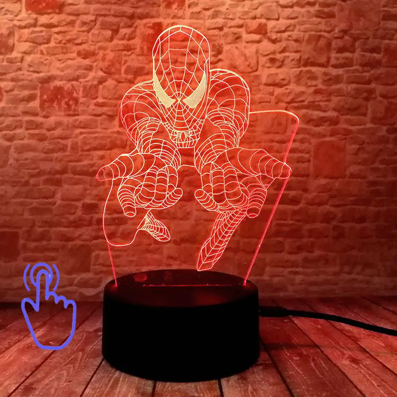 Touch Switch Светильник Мстители Железный человек модель 3D иллюзия светодиодный ночной Светильник красочный светильник Человек-паук Marvel Thonas фигурка игрушки - Цвет: Touch Switch