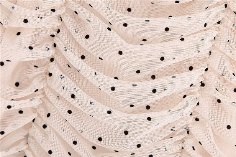 Bazaleas винтажный буф рукав сетка vestidos ретро точка печати летнее платье модные Ruched
