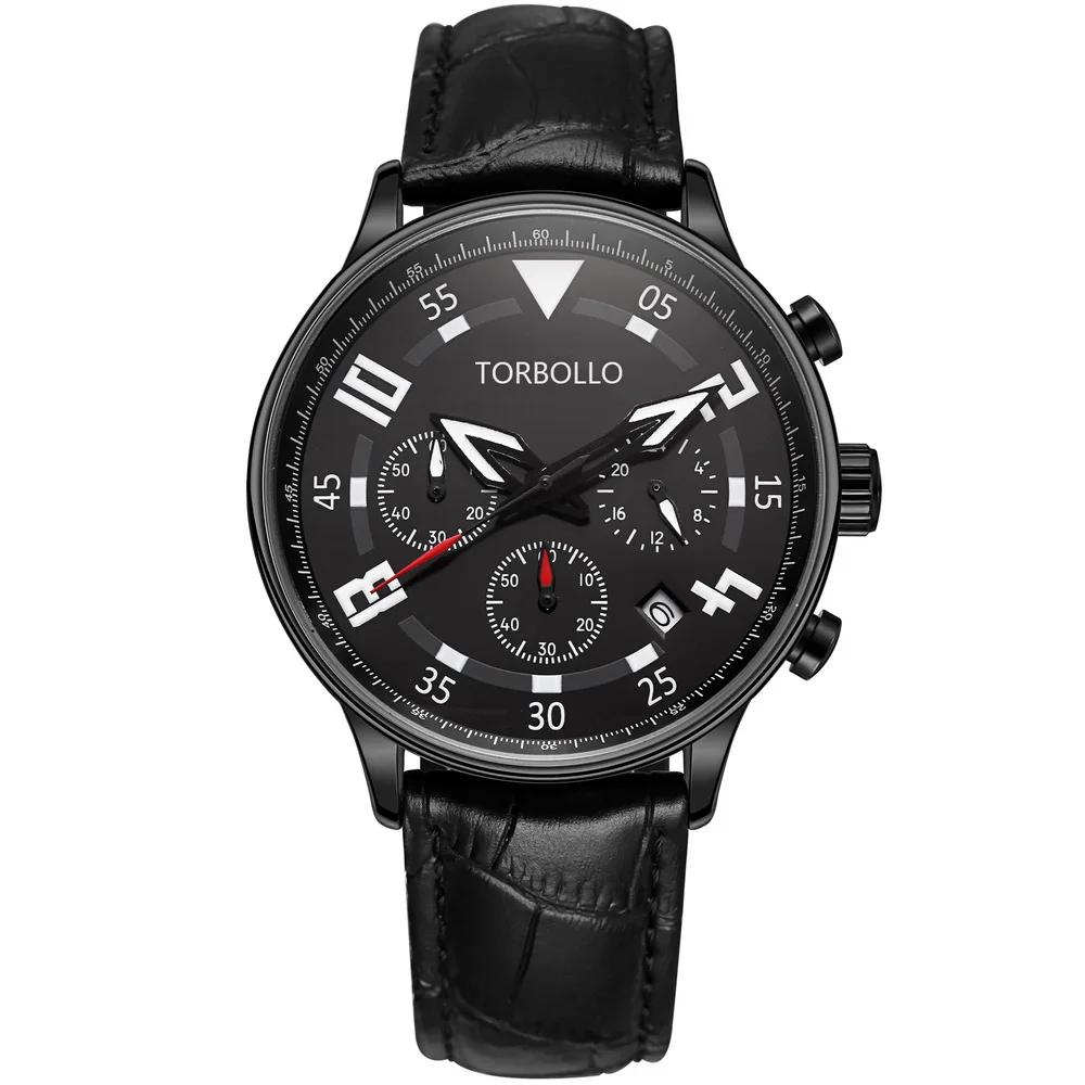 Ремешок из натуральной кожи черного цвета чехол черный циферблат хронограф Для