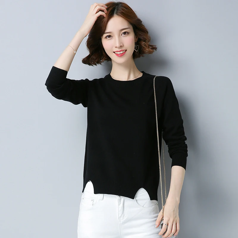 

Women Autumn Irregular Wool Sweater Pullovers Elegant Lady Korean Style Sweater Solid Knit Jumpers Free Shipping