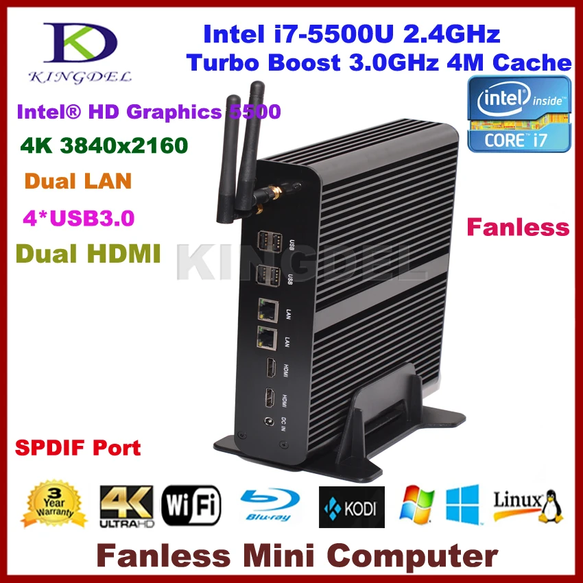 Windows10 Мини ПК intel core i7 5500u дешевый домашний кинотеатр 2 * LAN + HDMI SPDIF USB 3 0 HD 4 K 300M WIFI HTPC