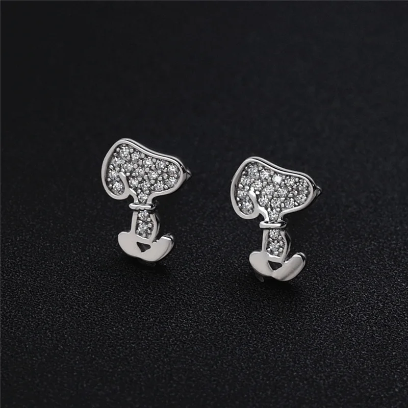 doggy cartoon snooopy full cubic zircon earring 100% 925 Sterling silver Jewelry fashion Hypoallergenic Stud earrings women gift | Украшения