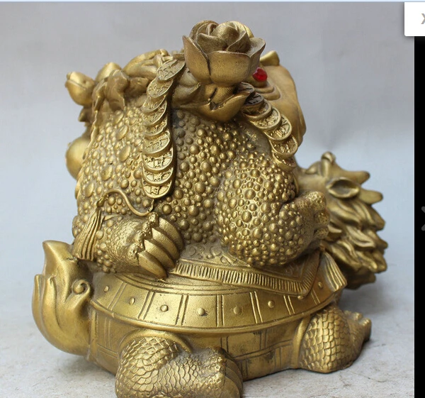 sunsun00491@+++10&quot Chinese Brass FengShui Money Toad Hoptoad On Longevity Dragon Turtle Statue | Дом и сад