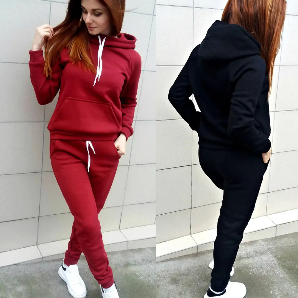 Женский комплект из 2 предметов на осень и зиму плотный однотонный спортивный