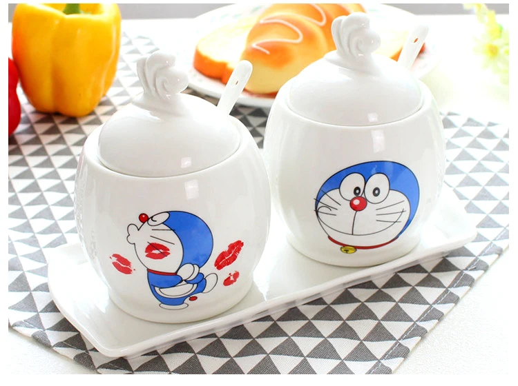 Мультфильм Doraemon Merci Bonjour стиль сахарница домашний кухонный набор керамика для соли и специй горшок баночки с ложкой