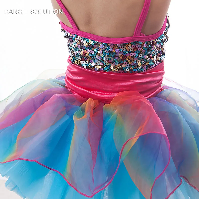 16263 Colorful Sequin Camisole with Tulle Skirt Ballet Costume for Girl Children Stage Show Dancewear Practice Standard Dress |