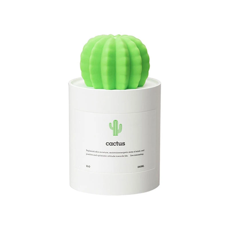 white 280ML Portable USB Cactus Air Humidifier Ultrasonic Humidifier Air Nebulizer Aromatherapy Bulk Household Car Aroma Nebulizer - Цвет: white