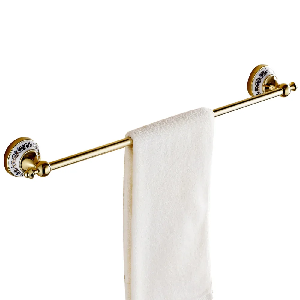 

Leyden Wall Mounted Golden Finish Brass And Creamic Bathroom Single Towel Bar Antirust Durable Towel Holder Rack For Bathroom