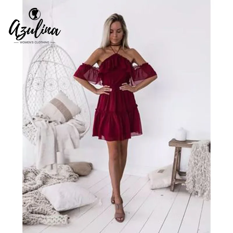 ZAFUL с открытыми плечами короткий рукав Сексуальная спинки слоистых шифоновое