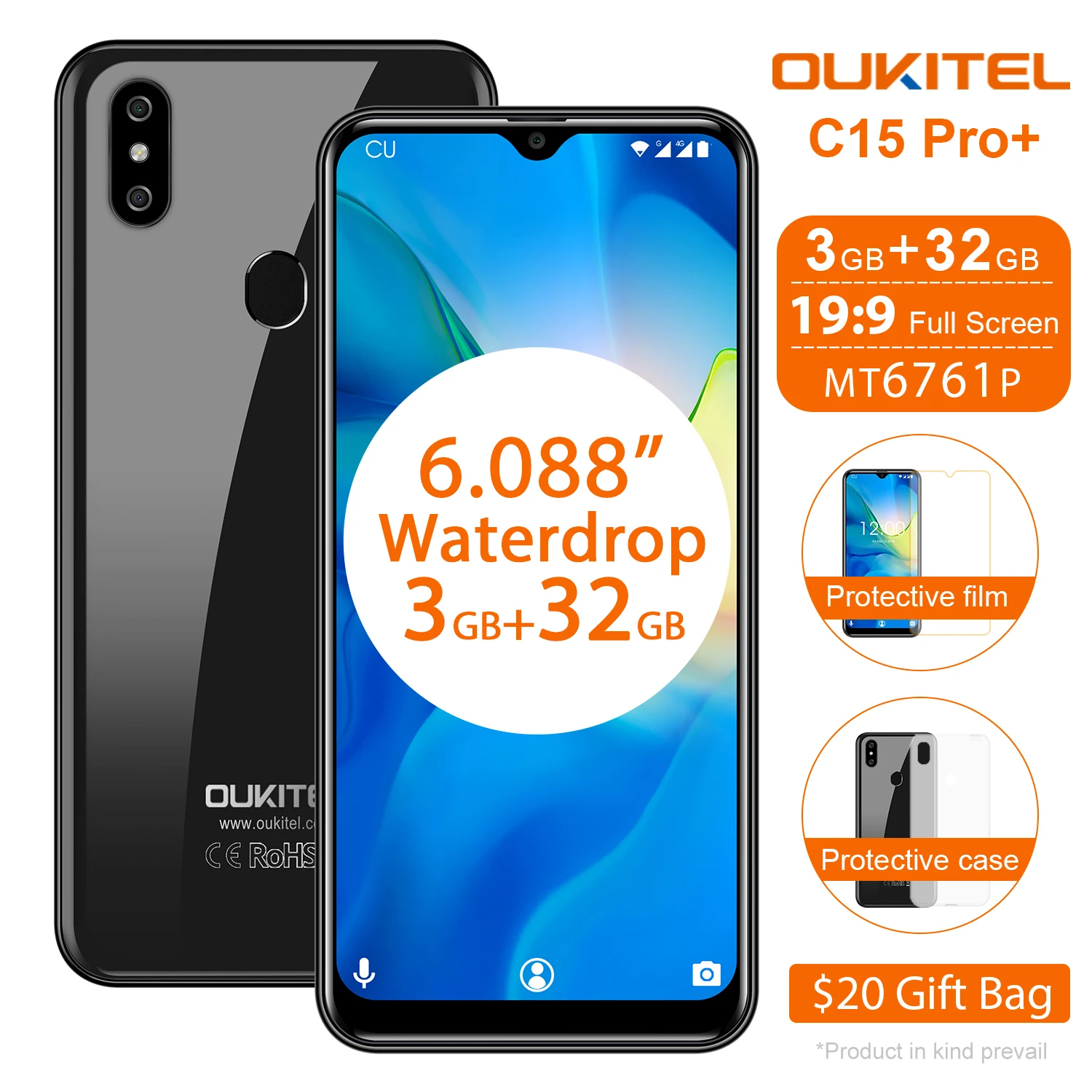 OUKITEL C15 Pro 6 088 'ƊG смартфон 3 ГБ 32 MT6761 экран с каплями воды 2 4G/5G WiFi мобильный